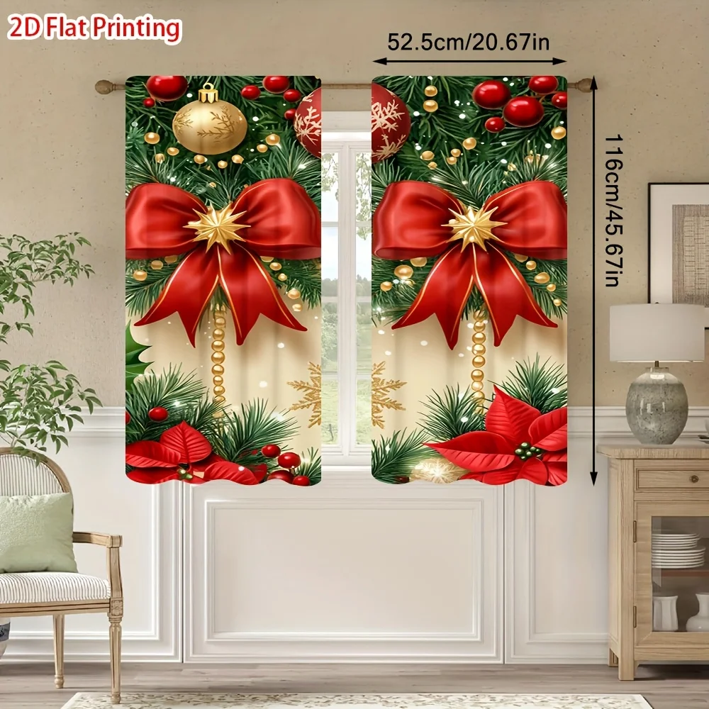 Christmas Curtains Red Ribbon - Image 2