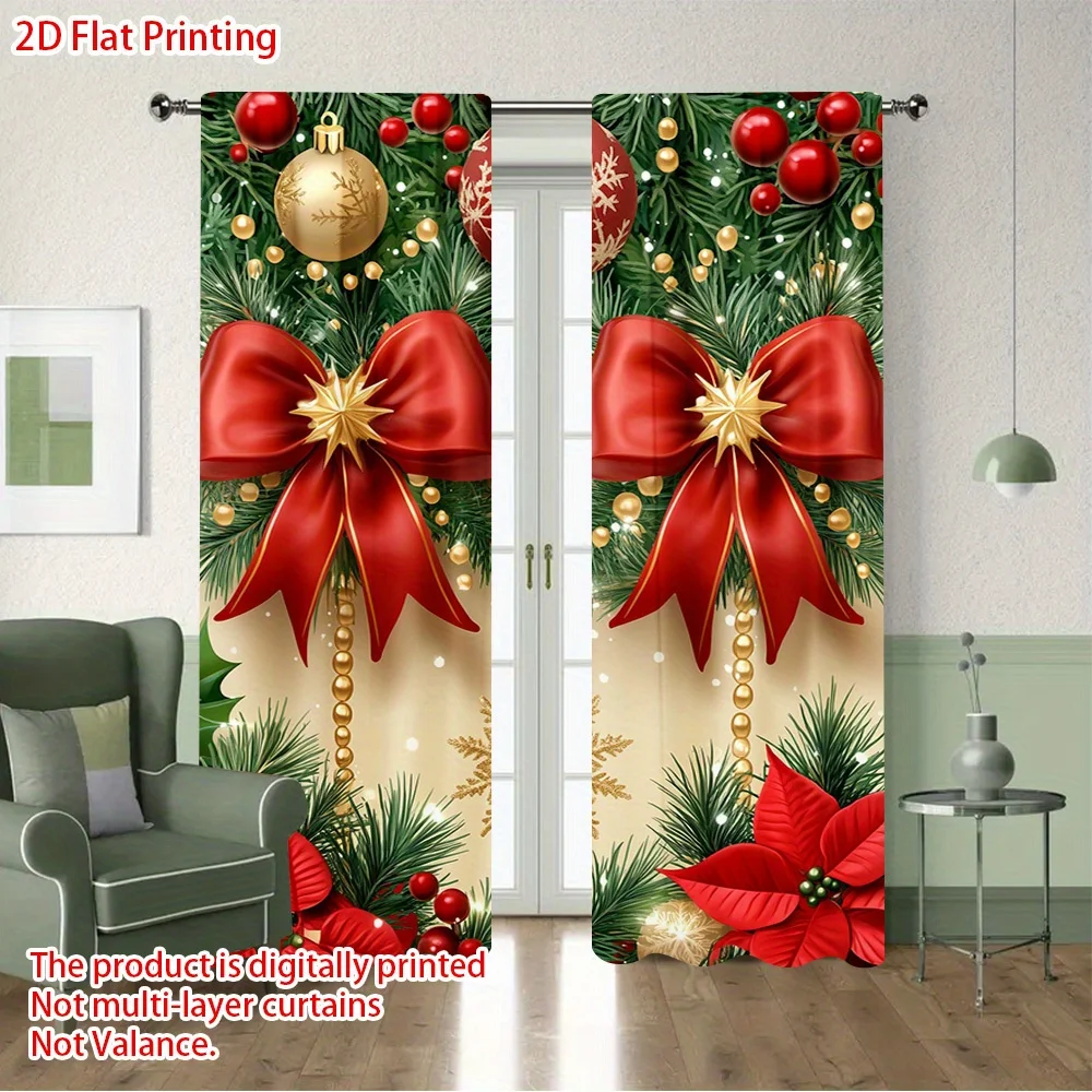 Christmas Curtains Red Ribbon - Image 3