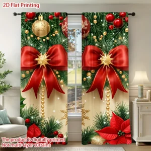 Christmas Curtains Red Ribbon