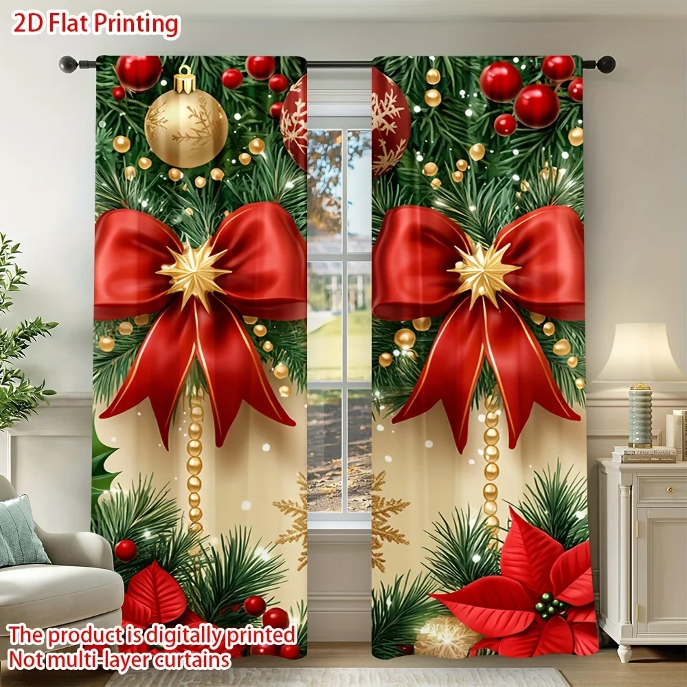 Christmas Curtains Red Ribbon