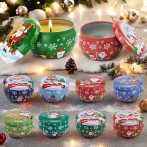 2.5oz 8 Pcs Tinplate Christmas Aromatherapy Candles,Creative Holiday Gifts,Party Decorations,Aromatherapy Candle Ornaments