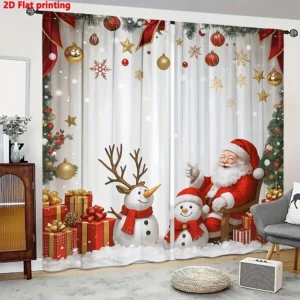 Alternative view of Christmas Curtains Santa & Snowman