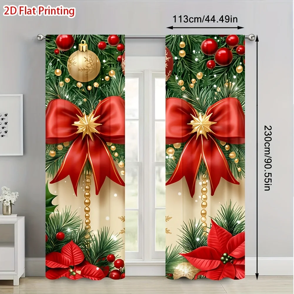 Christmas Curtains Red Ribbon - Image 5