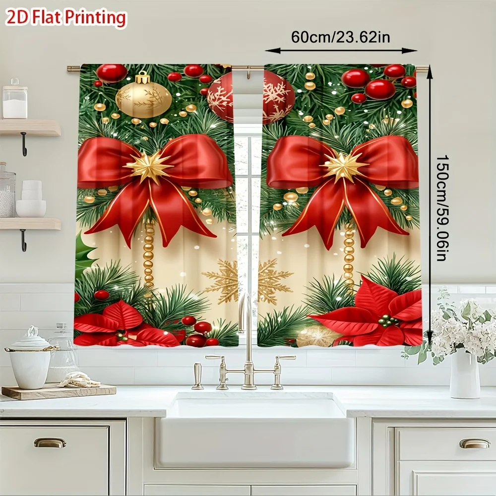 Christmas Curtains Red Ribbon - Image 4